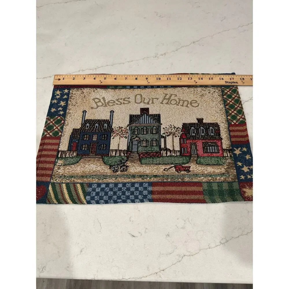Americana Country Bless Our Home Woven Tapestry Placemats Set of 5 Folk Art USA